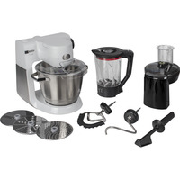 Frullatore BOSCH MUMS6EW22, 1600 W, Ciotola XXL da 5.5 L in Acciaio Inox, Frusta e Ganci, Dischi Vari, Frullatore, Accessori Inclusi Lavabili Lavastoviglie, Bianco
