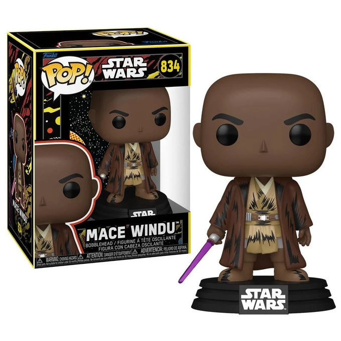 Funko POP 834 Star Wars May the Force Mace Windu Retro Figura Collezionabile Vinile Ufficiale colore Grigio