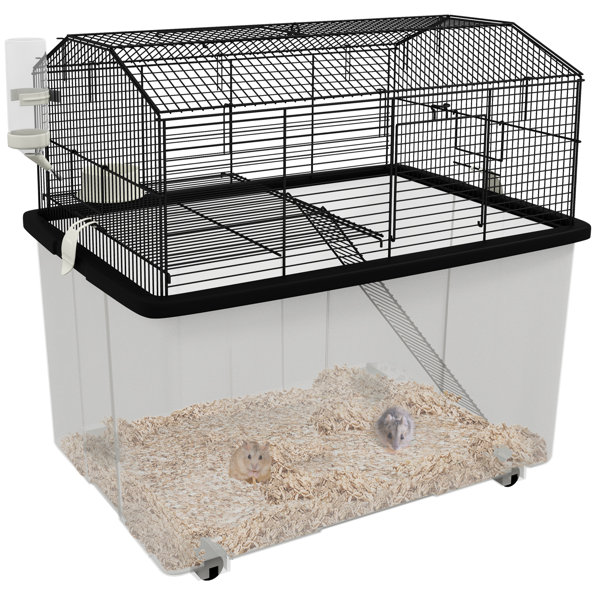 Gabbia Pawut per criceti, gabbia per piccoli animali, 2 piani, con ruote, piatto. Gabbia per criceti a forma di piatto e scala, in filo d'acciaio, 57x43