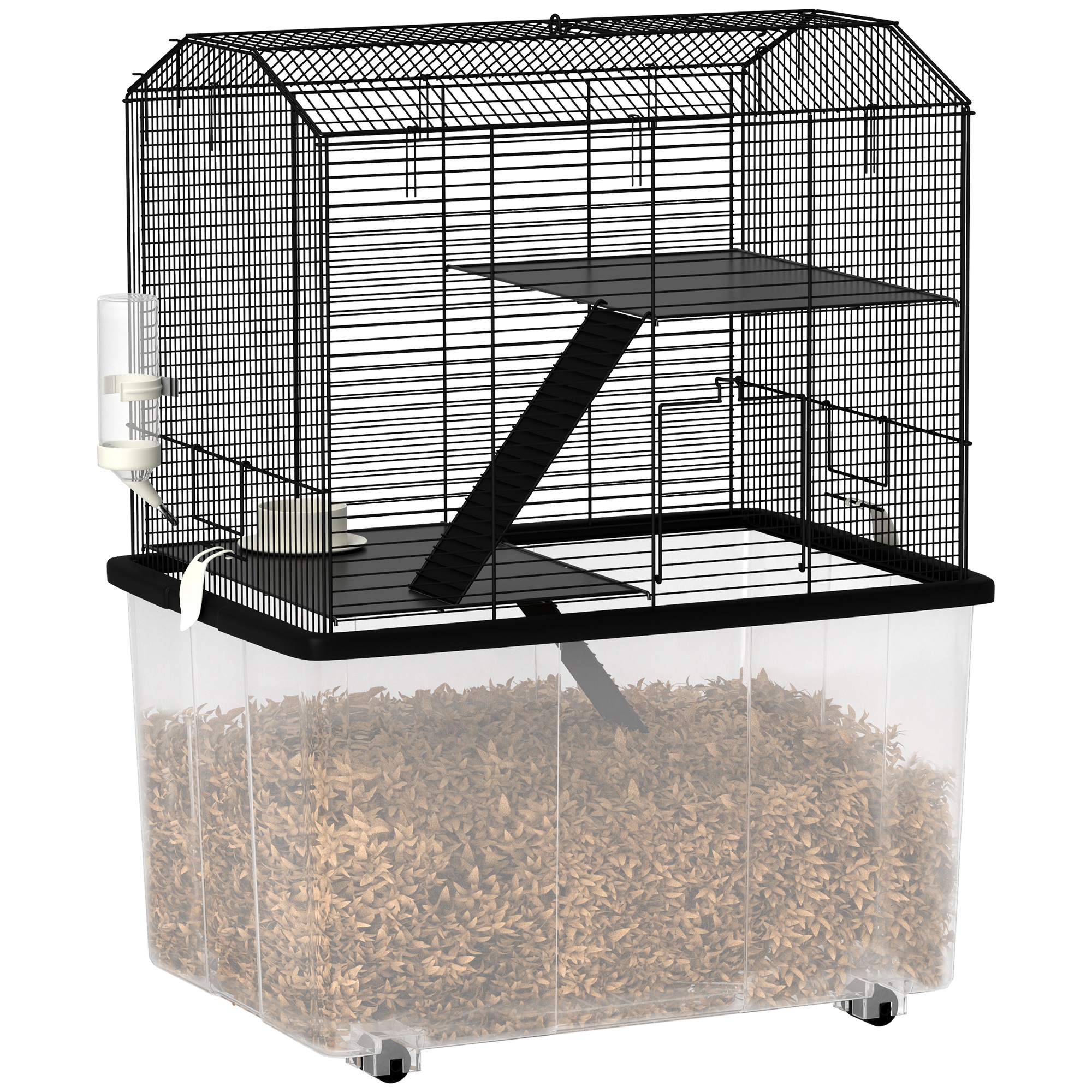 Gabbia per criceti Pawut, gabbia per piccoli animali, con rotelle, 2 ripiani. Forma a piastra e 2 scale, c, filettatura in acciaio, 57x43x74 cm, noi