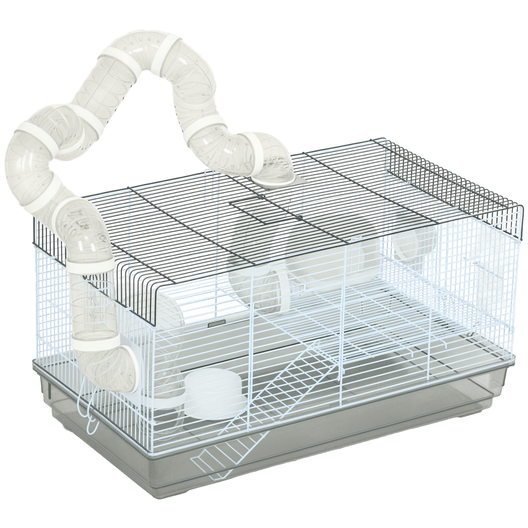 Gabbia per criceti Pawut, gabbia per piccoli animali, con tunnel e accessori inclusi, gabbia per criceti, maniglia, filo d'acciaio, 58x32x31 cm