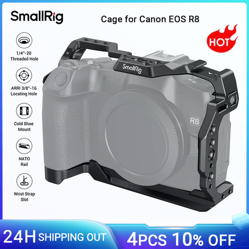 Gabbia per fotocamera SmallRig R8 per Canon EOS R8 con piastra a sgancio rapido Arca Swiss per treppiede Gimbal DJI con fori filettati da 1/4"-20 -4212