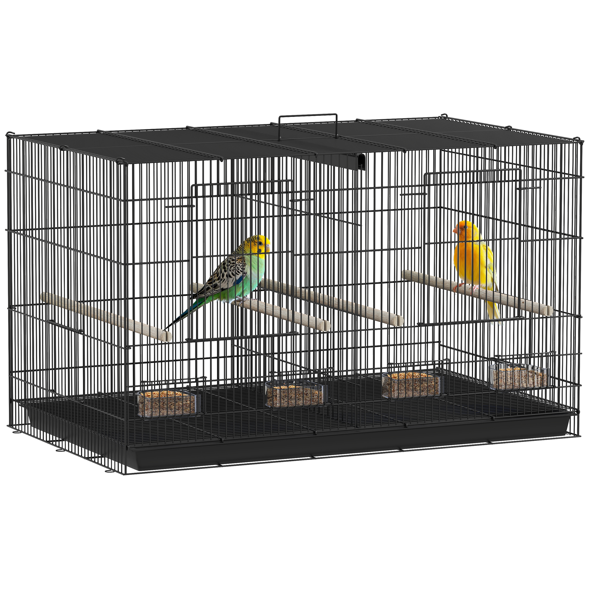 Gabbia per uccelli da interno Pawut in acciaio con divisorio, 4 posatoi, vassoio estraibile, 4 mangiatoie, per pappagalli, canarini, piccioni, 76x46x46 cm, Nero Gabbia per uccelli da interno Pawut in acciaio con divisorio, 4 posatoi, vassoio estraibile, 4 mangiatoie, per pappagalli, canarini, piccioni, 76x46x46 cm, Nero
