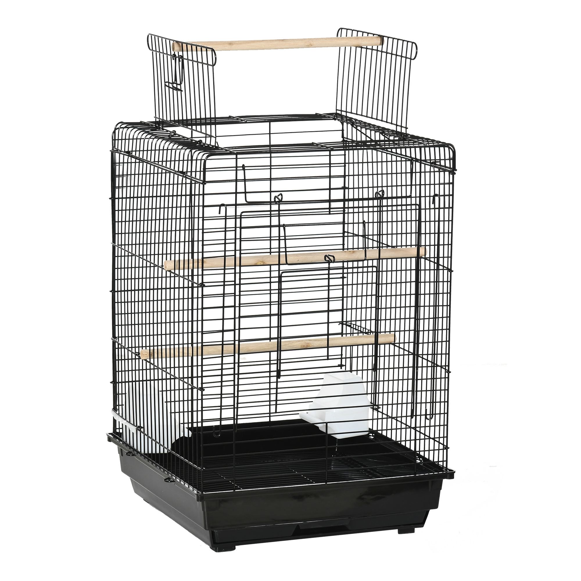 Gabbia per uccelli in metallo PawHut con mangiatoie, vassoio rimovibile e maniglia. 40L x 40l x 59H cm nero Gabbia per uccelli in metallo PawHut con mangiatoie, vassoio rimovibile e maniglia. 40L x 40l x 59H cm nero