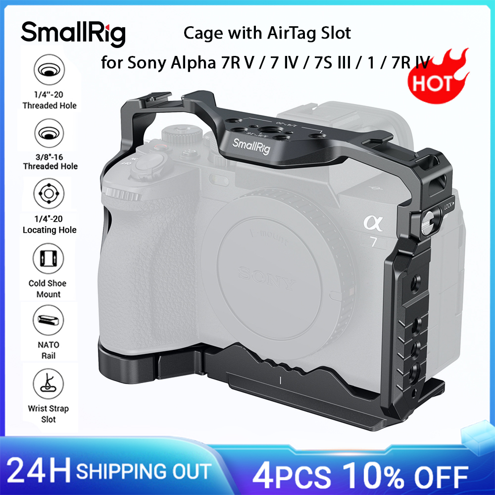 Gabbia SmallRig A7R V con slot AirTag per Sony Alpha 7R V/7 IV/7S III/1/7R IV Piastra a sgancio rapido integrata per Arca 5583
