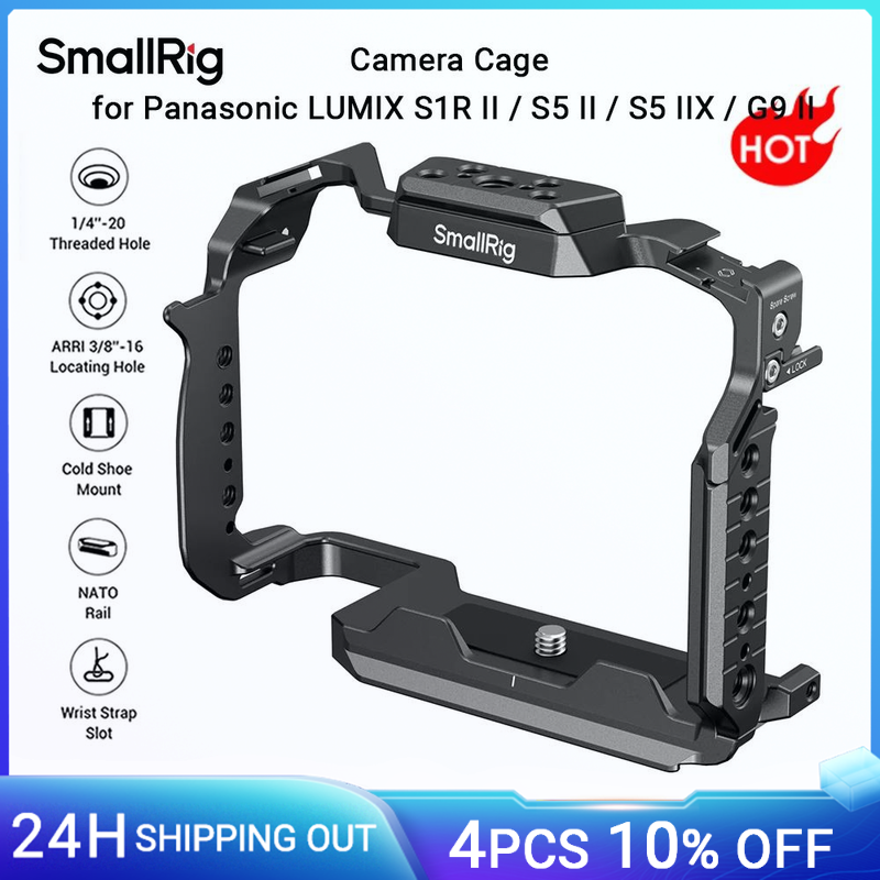 Gabbia SmallRig S1R II per Panasonic LUMIX S1R II / S5 II / S5 IIX / G9 II con HawkLock a sgancio rapido con piastra inferiore Arca-Swiss 4902