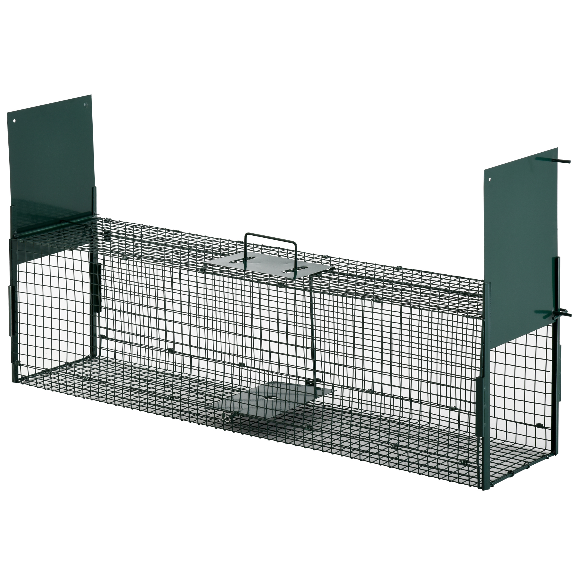 Gabbia trappola Pawhut 100 x 25 x 28 cm per furetti, martori, ratti, topi - 2 ingressi + maniglia - metallo verde