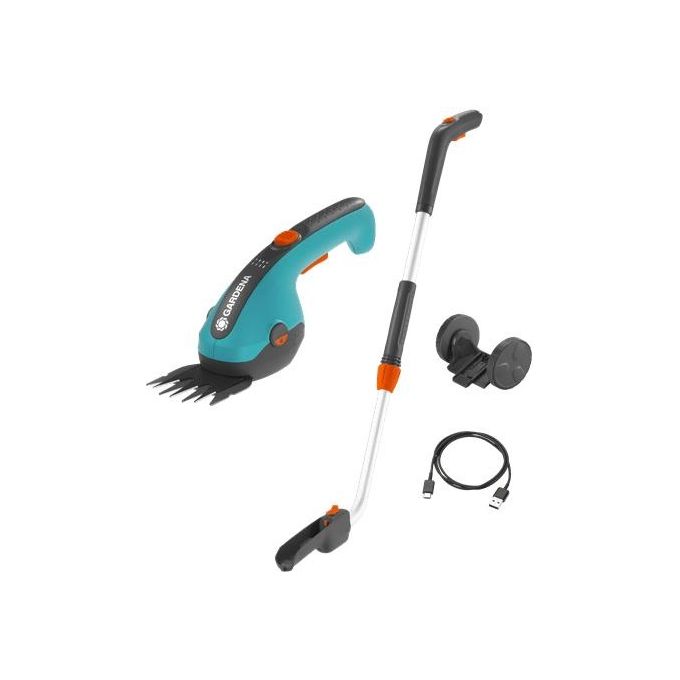 Gardena 09886-20 ClassicCut Li Set Cesoie per Erba a Batteria 3,6V 2,5Ah 8 cm Manico Telescopico 74-96 cm con Ruote colore Turchese