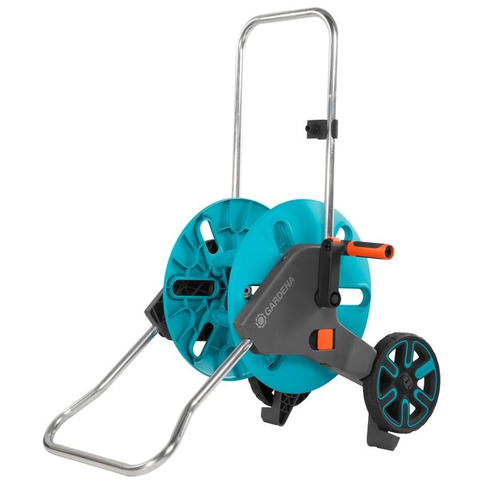 Gardena 18511-20 CleverRoll M Avvolgitubo Manuale Capacita' 60 m per Tubo 13 mm (1-2'') con Sistema Antigoccio e Piede Pieghevole KickandStand colore Nero Blu Acciaio Inossidabile