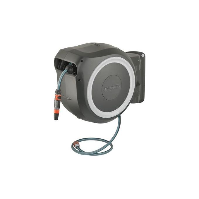 Gardena 18627-20 Avvolgitubo a parete RollUp L 30 m diametro 13 mm tecnologia RollControl resistente al gelo e ai raggi UV colore Bianco