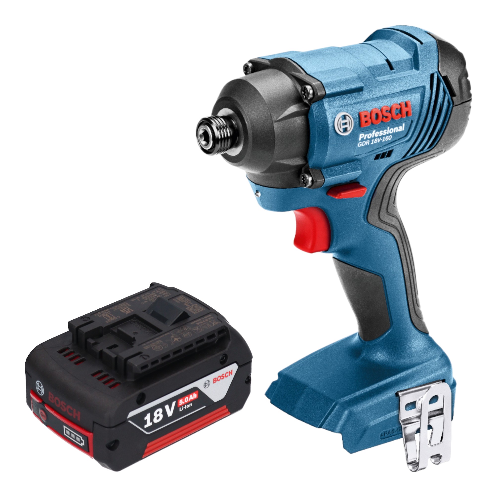Gdr 18v-160 Avvitatore A Impulsi Professionale A Batteria 18 V 160 Nm 1/4' + 1x Batteria Ricaricabile 5,0 Ah - Senza Caricabatterie - Bosch