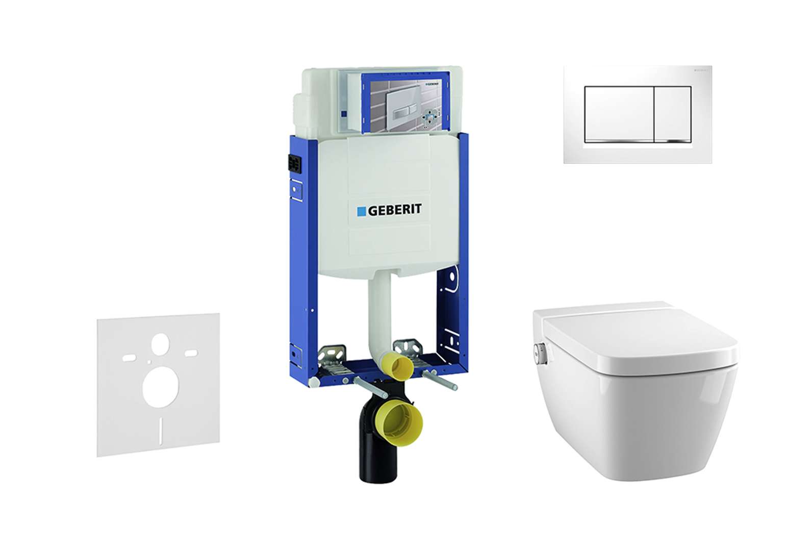 Geberit Combifix - Modulo Di Installazione Per Wc Sospesi Con Placca Di Comando Sigma20, Bianco/cromo Lucido + Wc-bidet E Copriwater Tece One, Rimless, Softclose, 110.302.00.5 Nt5