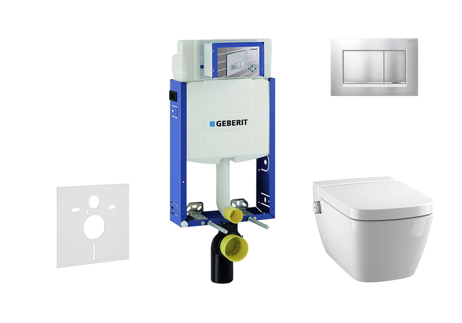 Geberit Combifix - Modulo Di Installazione Per Wc Sospesi Con Placca Di Comando Sigma20, Cromo Opaco/cromo + Wc-bidet E Copriwater Tece One, Rimless, Softclose 110.302.00.5 Nt7