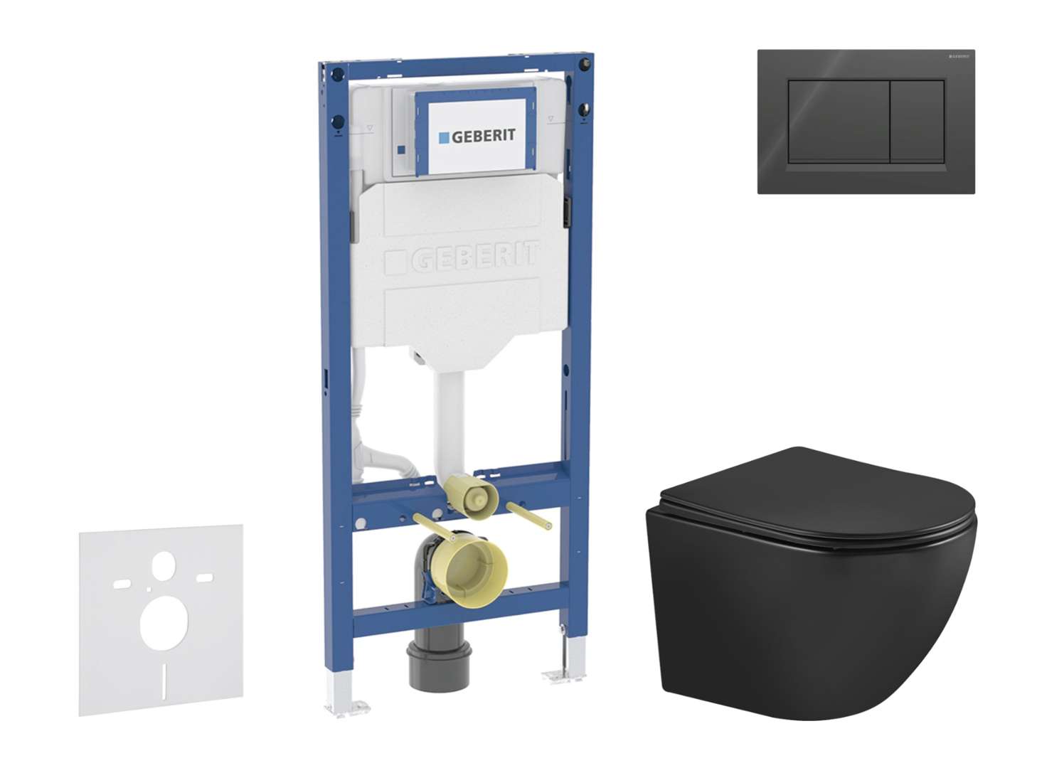 Geberit Duofix - Set Con Modulo Di Installazione, Vaso Wc Oudee E Copriwater Softclose, Placca Di Comando Sigma20, Nero Lucido/opaco Sani11ca5505