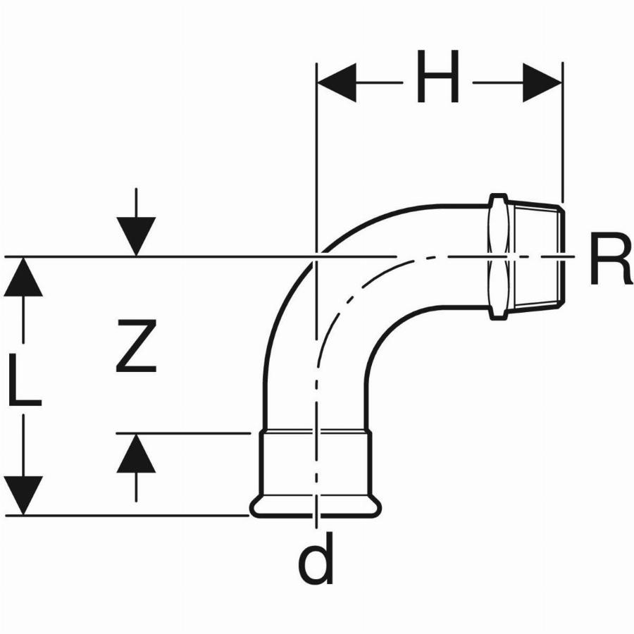 Geberit Mapress Acciaio Al Carbonio Curva Di Transizione A 90° Con Filetto Esterno, Dn 12 / 15, 20503 Geberit Mapress Acciaio Al Carbonio Curva Di Transizione A 90° Con Filetto Esterno, Dn 12 / 15, 20503