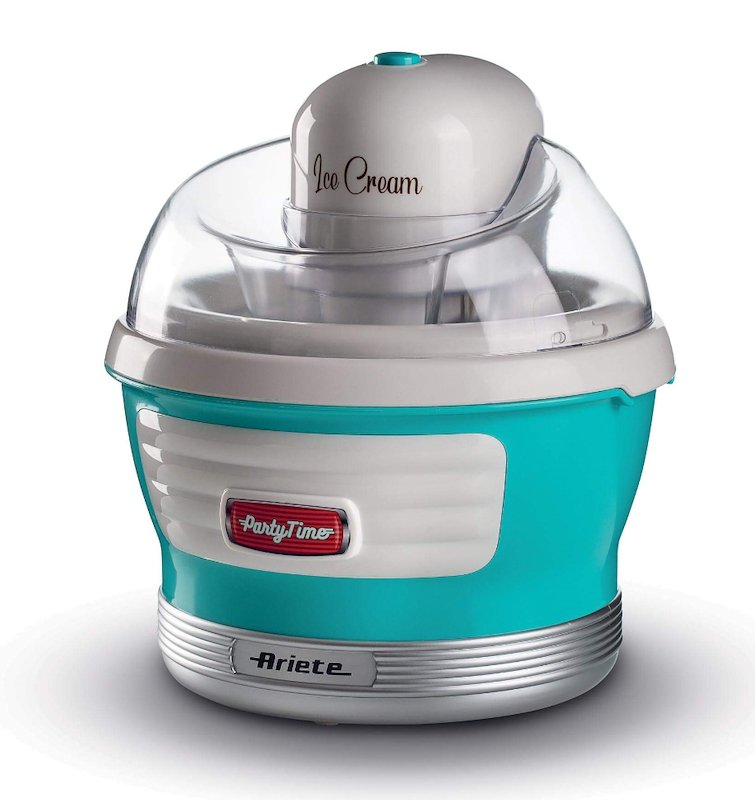 GELATIERA ARIETE ICE CREAM MAKER PARTY, Potenza massima 12 W, Recipiente da 1,5 l, 1 velocità, Coperchio trasparente, AZZURRO