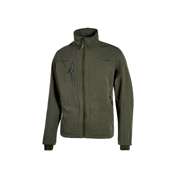 Giacca in tessuto resistente Upower Pluton - Taglia M - Morbida idrorepellente traspirante ad asciugatura rapida tasche multiple cappuccio regolabile polsini antivento protezione DPI1 - Verde scuro