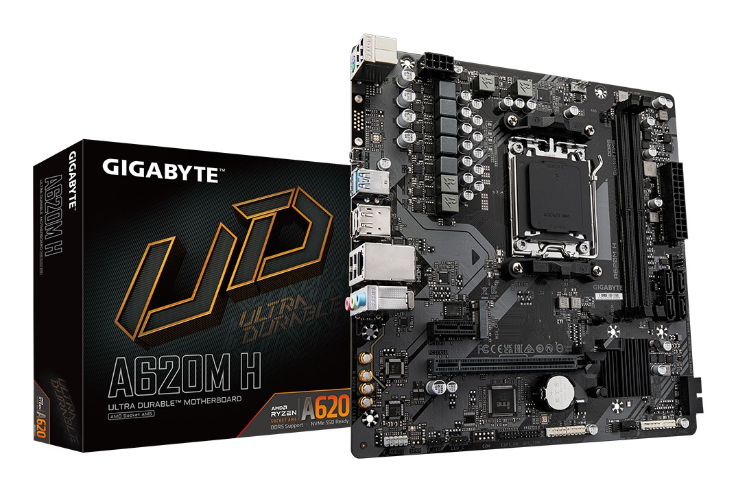 GIGABYTE A620M H Scheda madre - Supporta CPU AMD Ryzen 8000 VRM digitale 5+2+2 fasi fino a 7200MHz DDR5 (OC) 1xPCIe 4.0 M.2 GbE LAN USB 3.2 Gen 1 GIGABYTE A620M H Scheda madre - Supporta CPU AMD Ryzen 8000 VRM digitale 5+2+2 fasi fino a 7200MHz DDR5 (OC) 1xPCIe 4.0 M.2 GbE LAN USB 3.2 Gen 1
