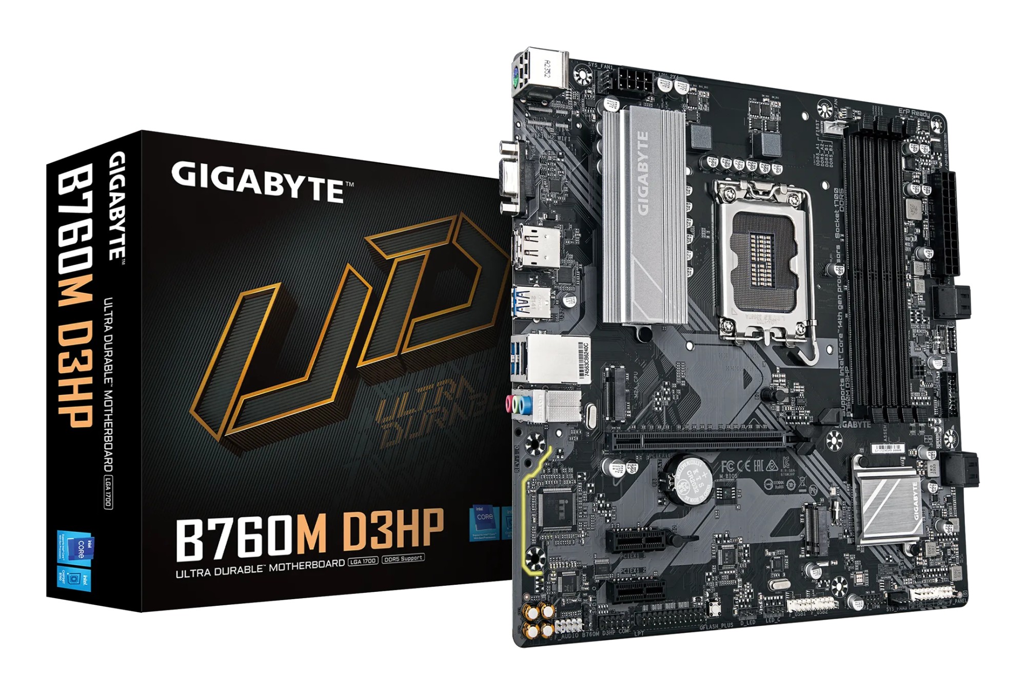 GIGABYTE B760M D3HP Scheda Madre - CPU Intel Core di 14ª Generazione VRM 4+1+1 fasi fino a 5600 MHz DDR5 2xPCIe 4.0 M.2 LAN GbE USB 3.2 Gen 1