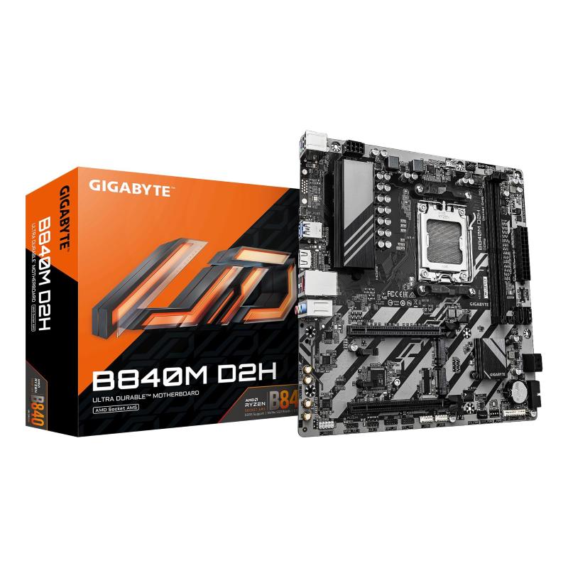 Gigabyte b840m d2h scheda madre - cpu amd ryzen 9000, vrm a 5+2+2 fasi, fino a 7600 mhz ddr5, 1xpcie 4.0 + 1xpcie 3.0 m.2, lan