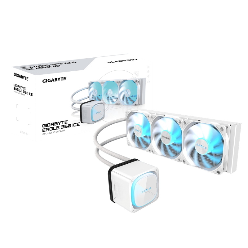 Gigabyte eagle 360 ice sistema di raffreddamento a liquido per cpu - 3x120mm ventole argb, display lcd a colori, daisy-chain,