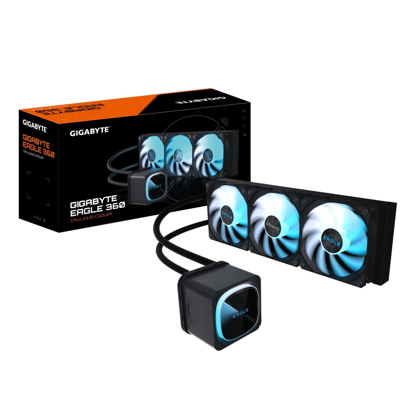 Gigabyte eagle 360 sistema di raffreddamento a liquido per cpu - 3x120mm ventole argb, display lcd a colori, daisy-chain,