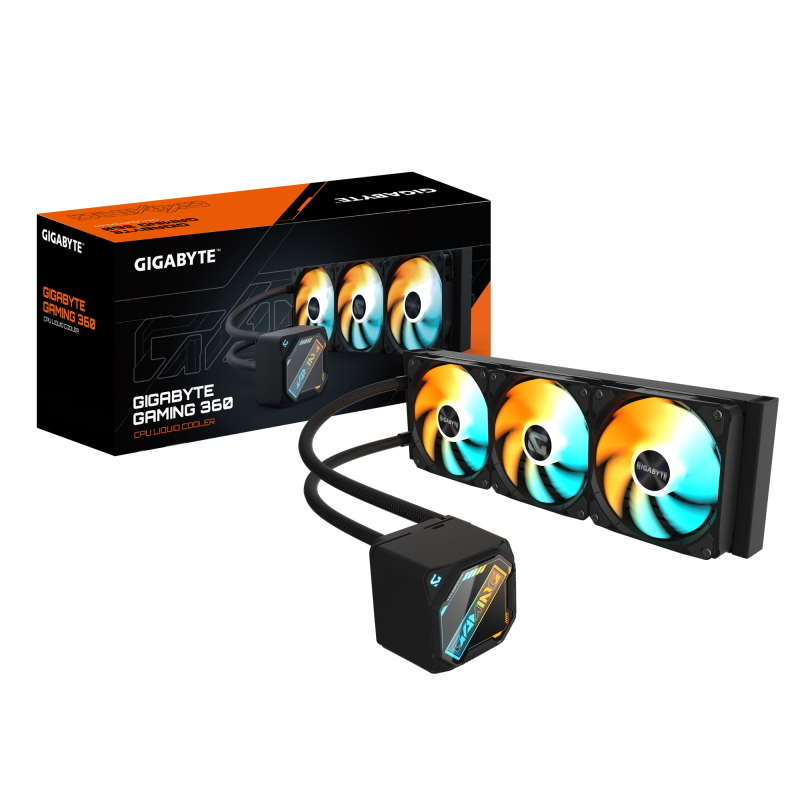 Gigabyte gaming 360 raffreddamento liquido per cpu - 3x120 mm ventole argb, meccanismo di bloccaggio a scorrimento,