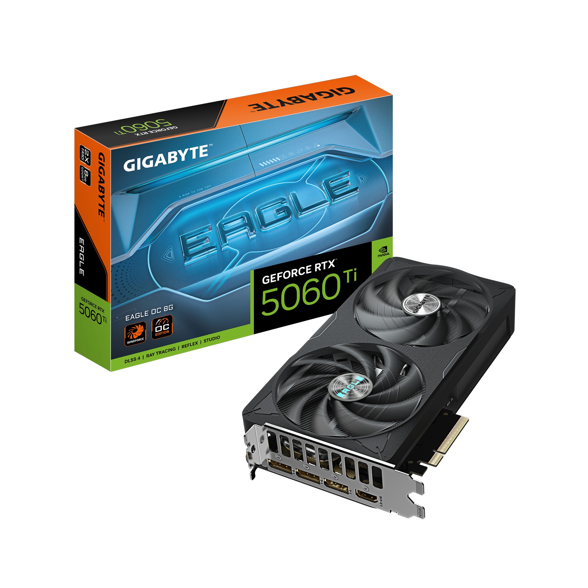 GIGABYTE GeForce RTX 5060 Ti EAGLE OC 8G Scheda Grafica 8 GB GDDR7 128 bit PCI-E 5.0 2617 MHz Frequenza del core 3 x DisplayPort 1 x HDMI GV-N506TEAGLE OC-8GD