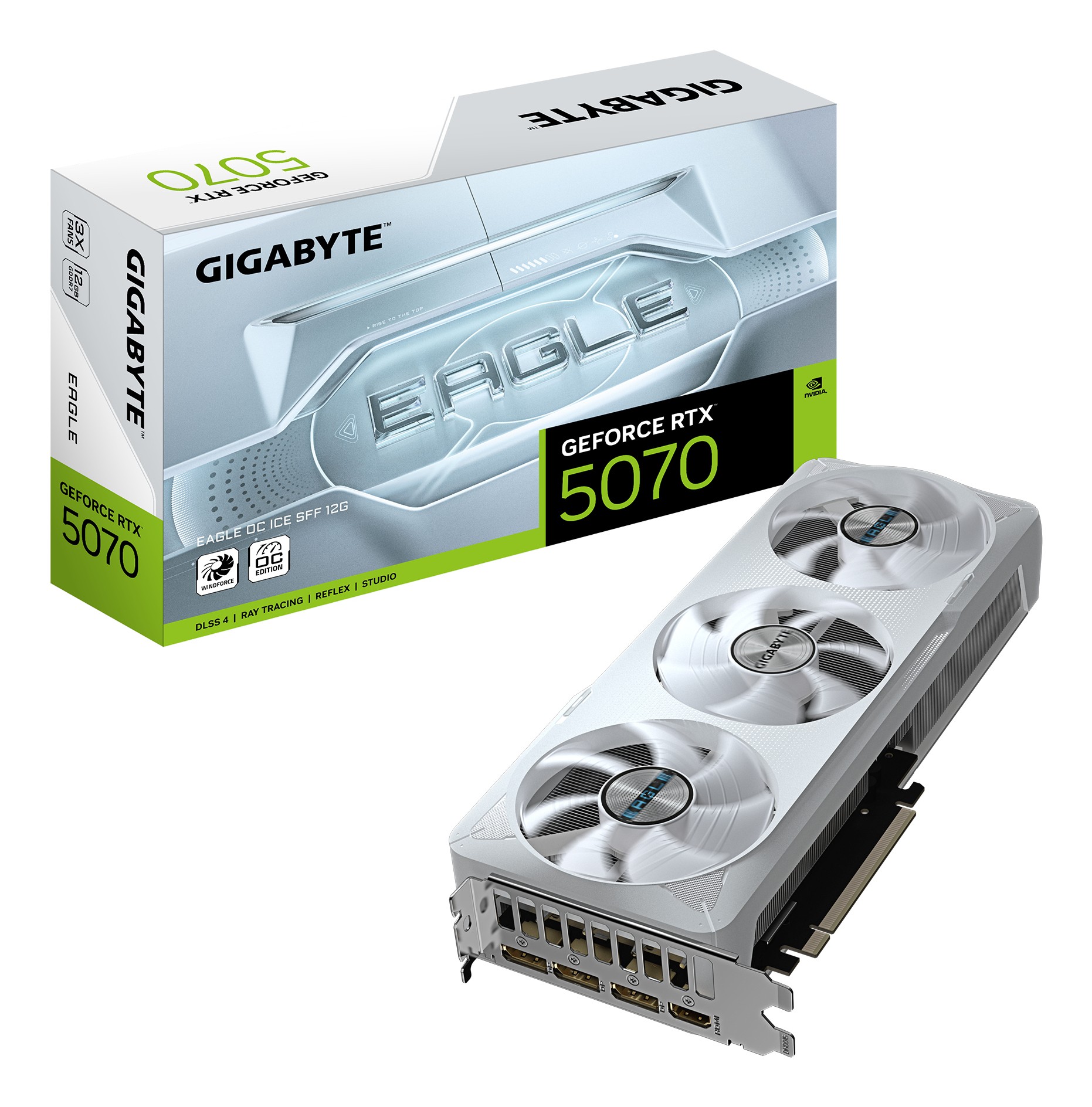 GIGABYTE GeForce RTX 5070 EAGLE OC ICE SFF 12G Scheda Grafica - 12GB GDDR7 192 bit PCI-E 5.0 2587 MHz Core Clock 3 x DP 2.1a 1 x HDMI 2.1b NVIDIA DLSS 4 GV-N5070EAGLEOC ICE-12GD GIGABYTE GeForce RTX 5070 EAGLE OC ICE SFF 12G Scheda Grafica - 12GB GDDR7 192 bit PCI-E 5.0 2587 MHz Core Clock 3 x DP 2.1a 1 x HDMI 2.1b NVIDIA DLSS 4 GV-N5070EAGLEOC ICE-12GD