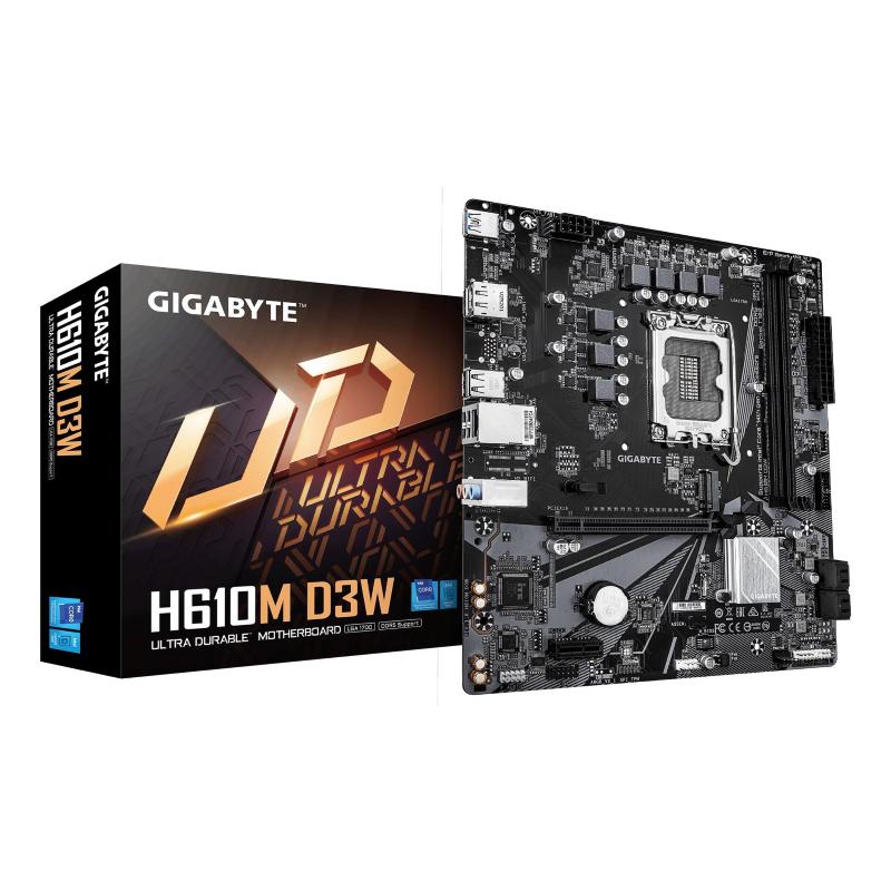 Gigabyte h610m d3w scheda madre - supporta cpu intel core di 14ª generazione, vrm a 5+1+1 fasi, fino a 5600mhz ddr5, 1xpcie 3.0