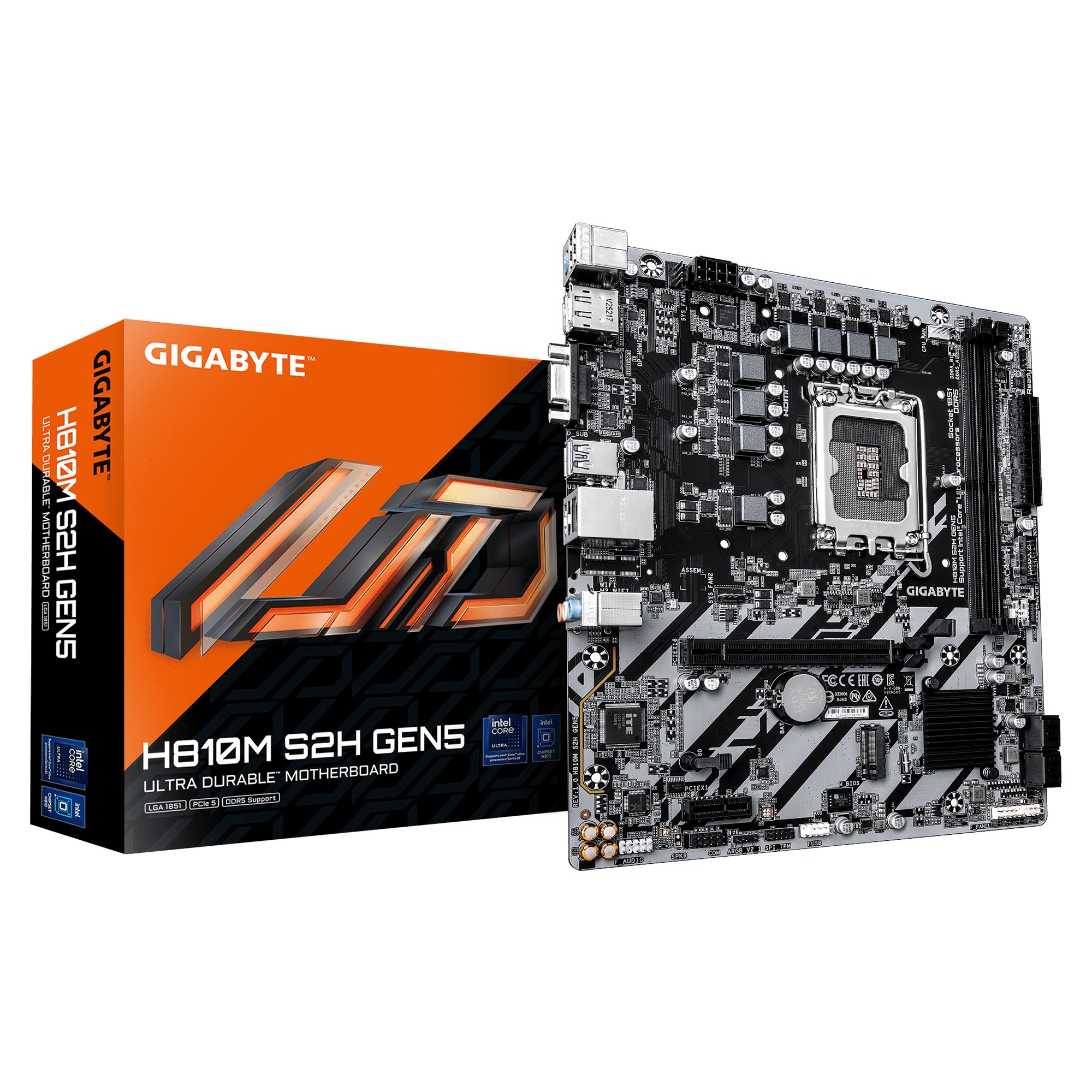 GIGABYTE H810M S2H GEN5 Scheda Madre CPU Intel Core Ultra (Serie 2) VRM a 4+1+2 fasi fino a 6400 MHz DDR5 1× M.2 PCIe 4.0 LAN 1 GbE USB 3.2 Gen 1