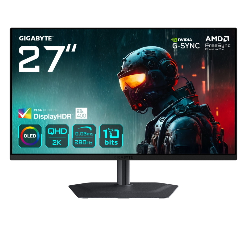 Gigabyte mo27q2a monitor da gioco oled 2k qhd 27 - 2560 x 1440, 280hz, 0,03ms, 250 cd/m², freesync premium pro, displayhdr