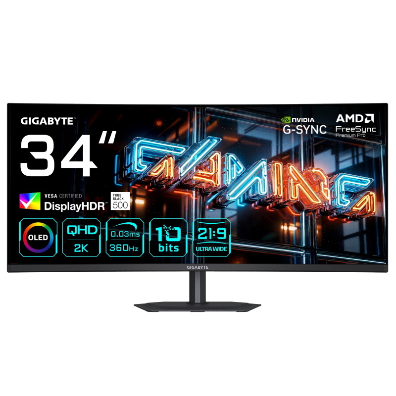 Gigabyte mo34wqc36 monitor gaming curvo 34 wqhd - 3440 x 1440, 360hz, 0.03ms, kvm, 300 cd/m², freesync premium pro, displayhdr