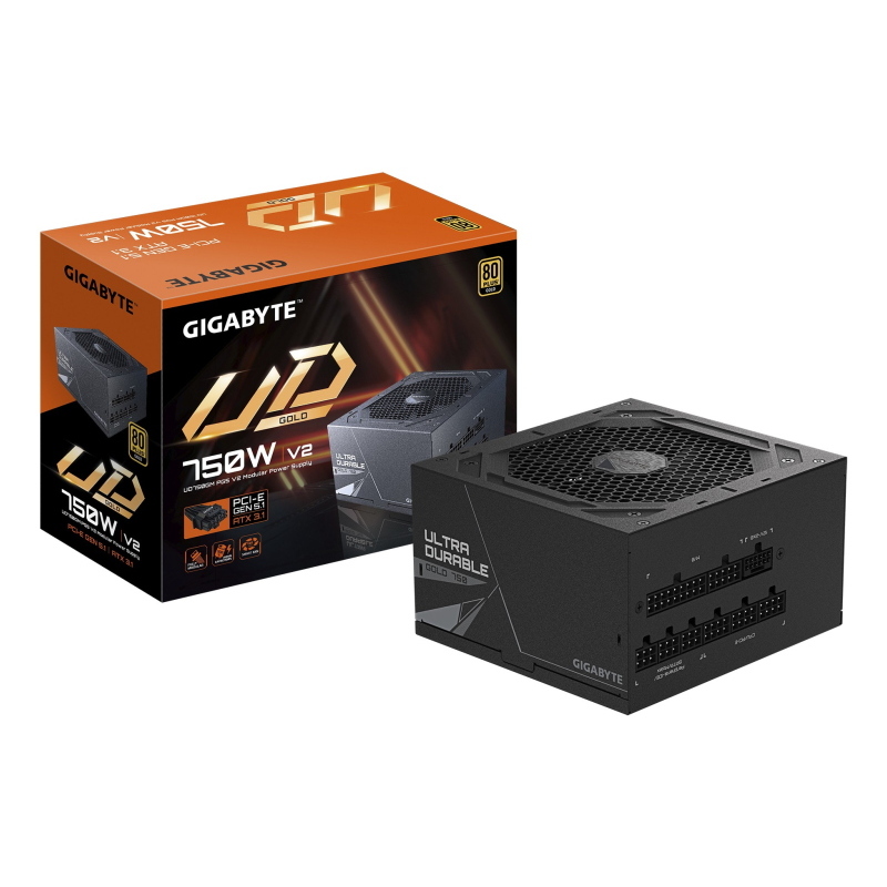 Gigabyte ud750gm pg5 v2 alimentatore - pcie gen 5.1, 80 plus gold, design completamente modulare, ventola da 120 mm,