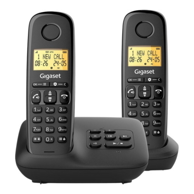 Gigaset start 100a duo con segreteria telefonica telefono cordless dect + aggiuntivo 1.5 vivavoce funzione sveglia blocco chiamate nero