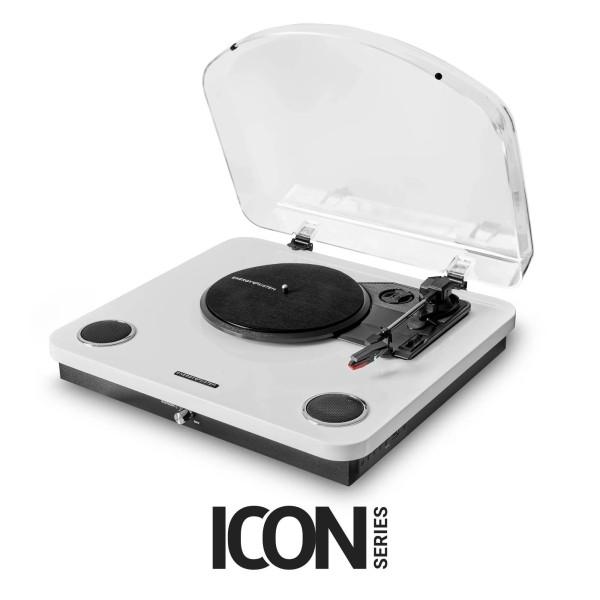 Giradischi Energy Systems WhiteSpin - Altoparlanti da 10 W - Funzione di arresto automatico - Connessioni RCA Bluetooth e USB - Bianco