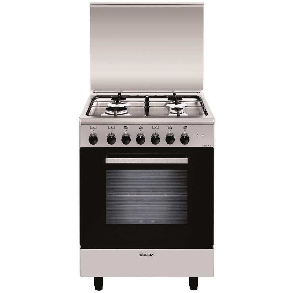 GLEM GAS Cucina Elettrica A654MI6 4 Fuochi Gas Forno Elettrico Classe A Dimensioni 60x50 Colore Inox Serie Alpha