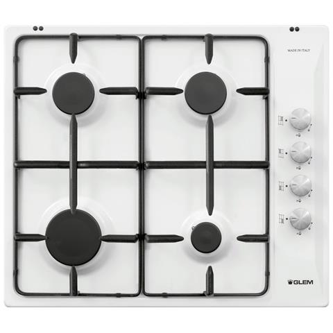 GLEM GAS Piano Cottura GTL64WH a Gas 4 Fuochi Gas Colore Bianco con FSD