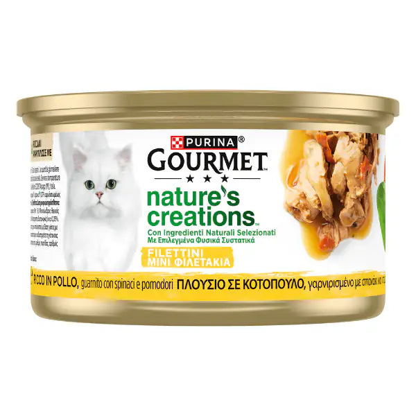 Gourmet nature's creations ricco in pollo guarnito spinaci pomodori 85 g