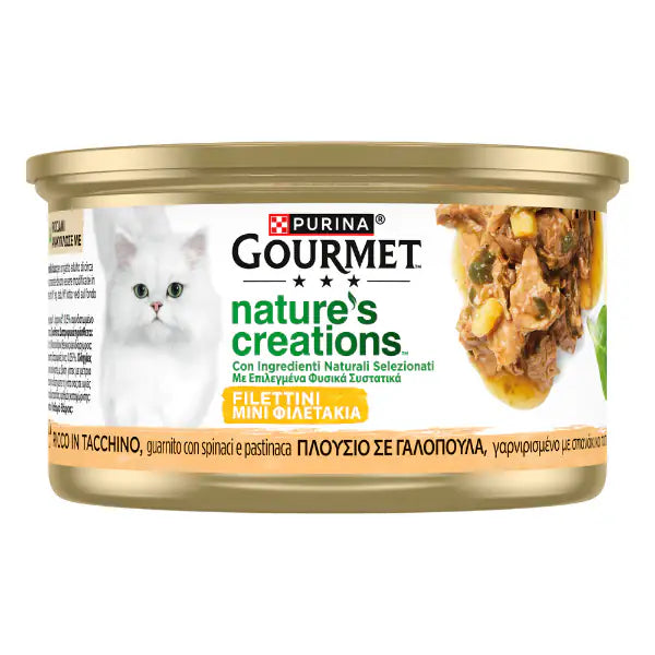 Gourmet nature's creations ricco in tacchino guarnito spinaci pastinaca 85 g
