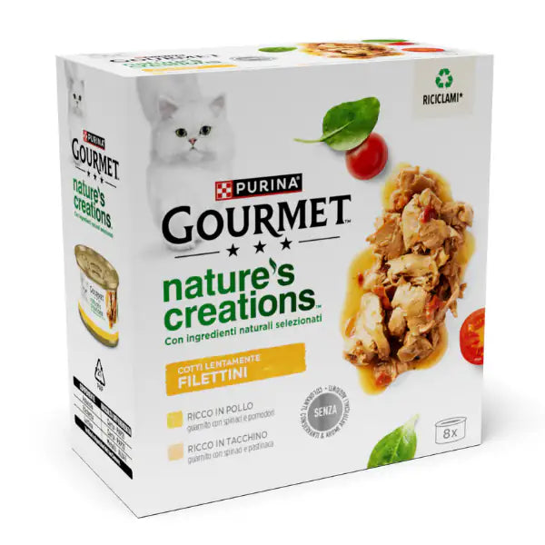 Gourmet Nature's Creation Cat Mini filetti in salsa 8x85 gr 4 x Pollo 4 x Tacchino - 1° ORDINE? scegli tra BZR5 - BZR20 + 200 pt fedeltà