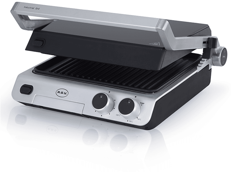 GRILL RGV INDUSTRIAL GRILL, Elettrico, Potenza 2000 W, Griglia da 30 x 25 cm, Alluminio, SILVER