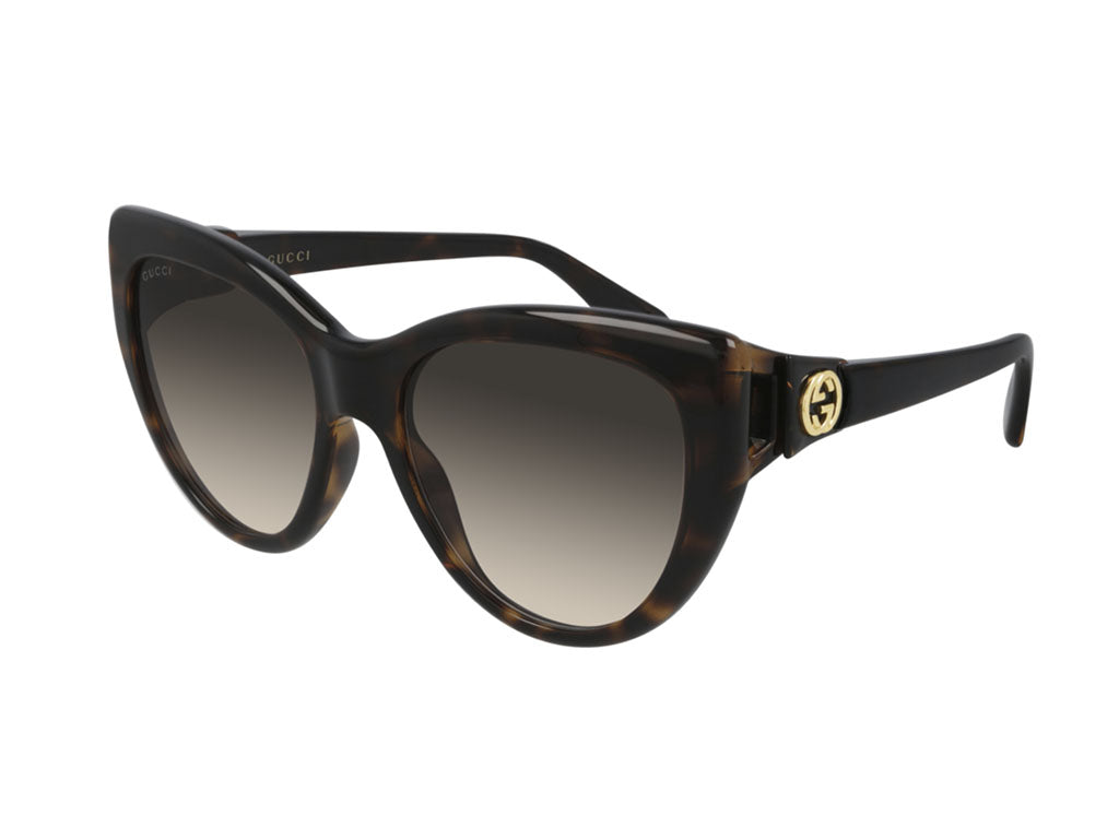 Gucci Donna GG0877S 002 Occhiali da sole Iniettato Havana Marrone Cat Eye Normale Sfumato