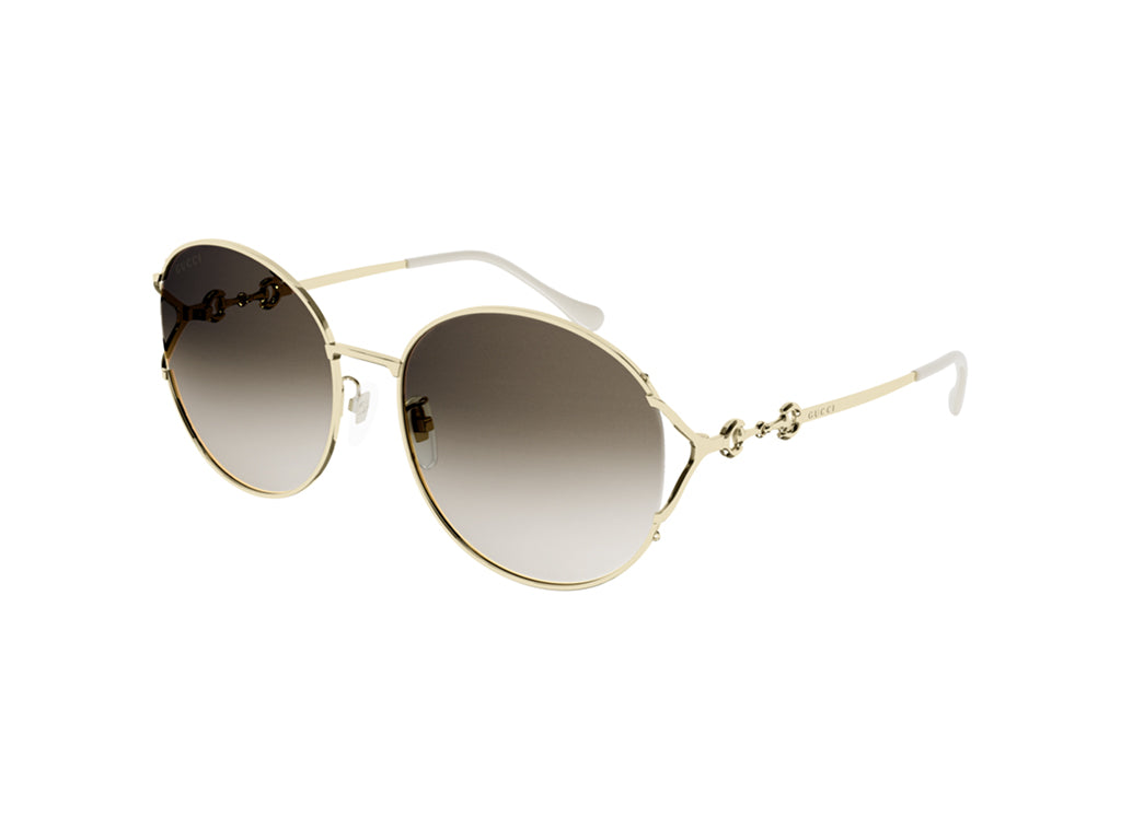 Gucci Donna GG1017SK 003 Occhiali da sole Metallo Oro Marrone Rotonda Normale Sfumato