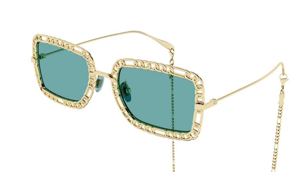 Gucci Donna GG1112S 002 Occhiali da sole Metallo Oro Verde Squadrata