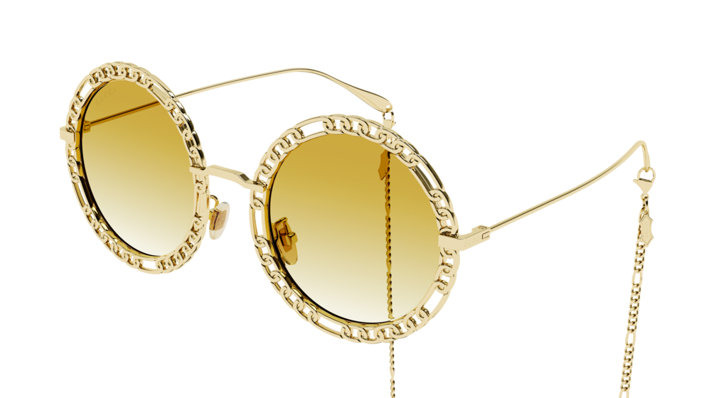 Gucci Donna GG1113S 001 Occhiali da sole Metallo Oro Giallo Rotonda Sfumato
