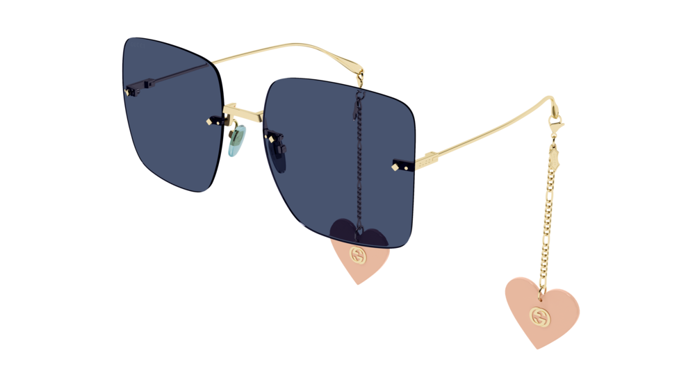 Gucci Donna GG1147S 004 Occhiali da sole Metallo Oro Blu Squadrata Normale