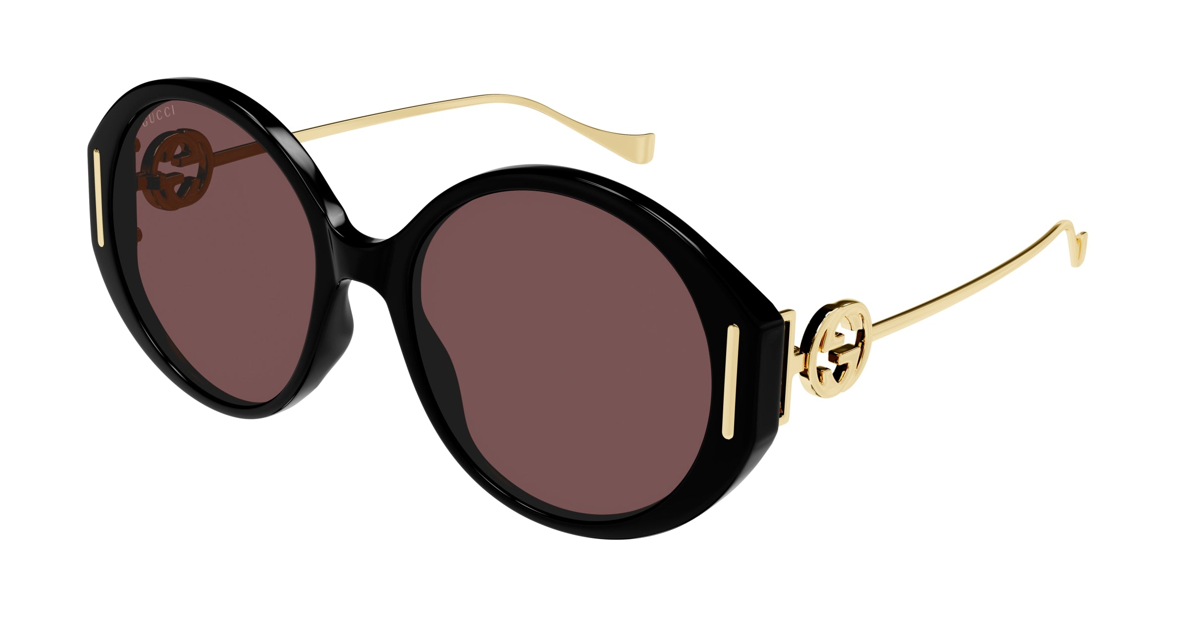 Gucci Donna GG1202SK 001 Occhiali da sole Acetato Nero Marrone Rotonda Normale