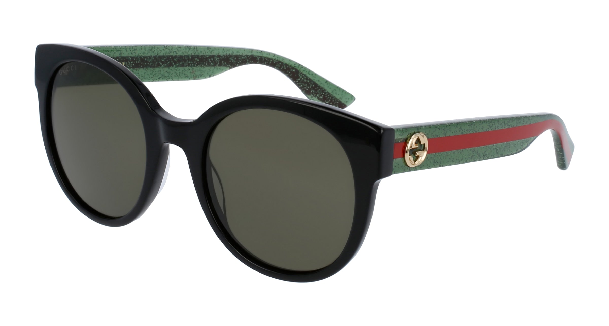 Gucci Donna Gucci GG0035SN 002 Occhiali da sole Acetato Nero Verde Rotonda
