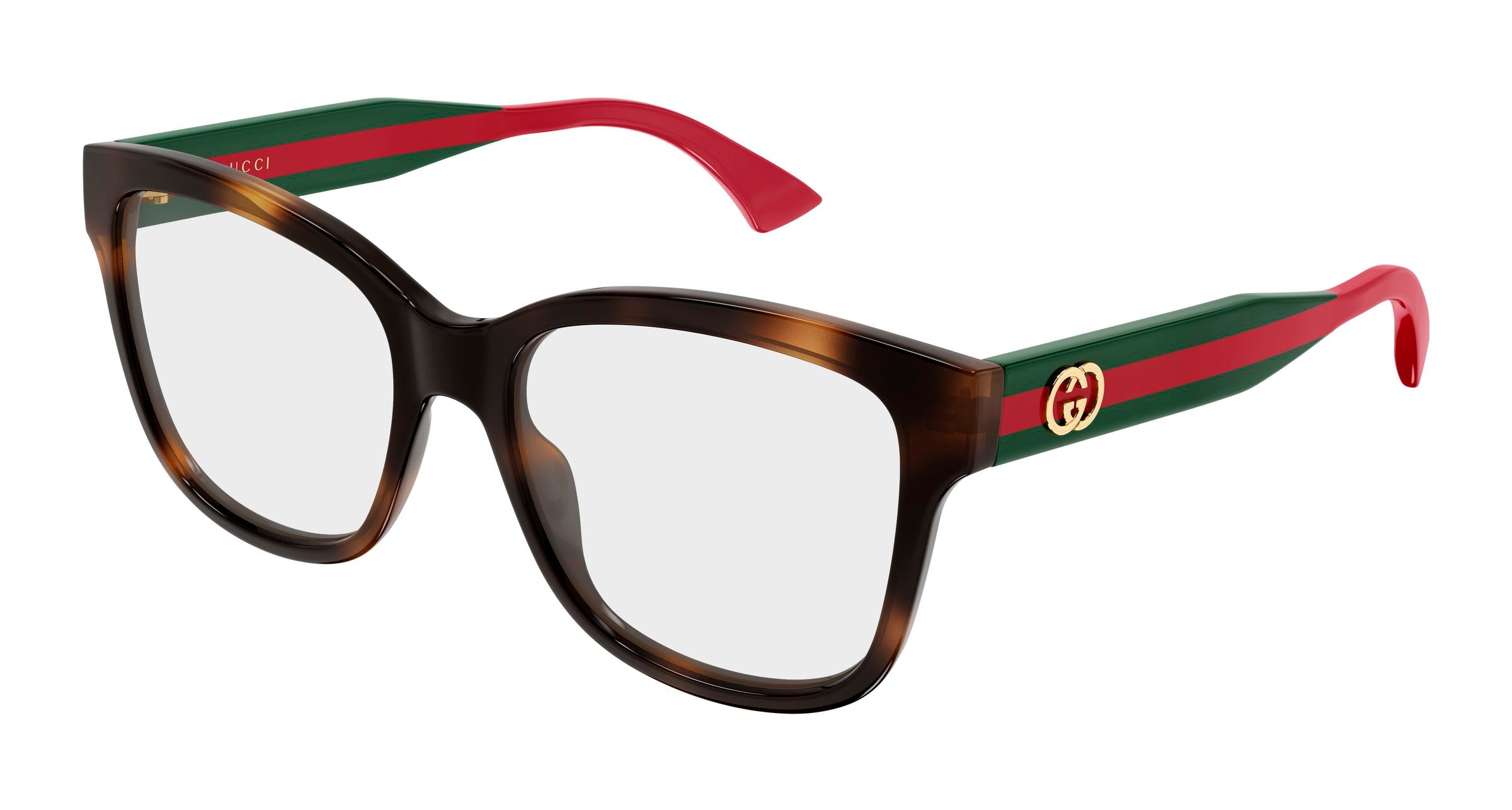 Gucci Donna Gucci GG0038ONN 002 Montature da vista Acetato Havana Trasparente Farfalla
